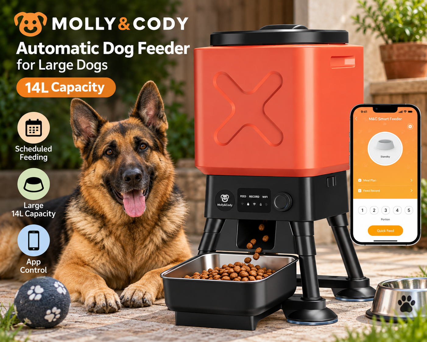 MOLLY&CODY 14L automatic dog feeder for large dogs