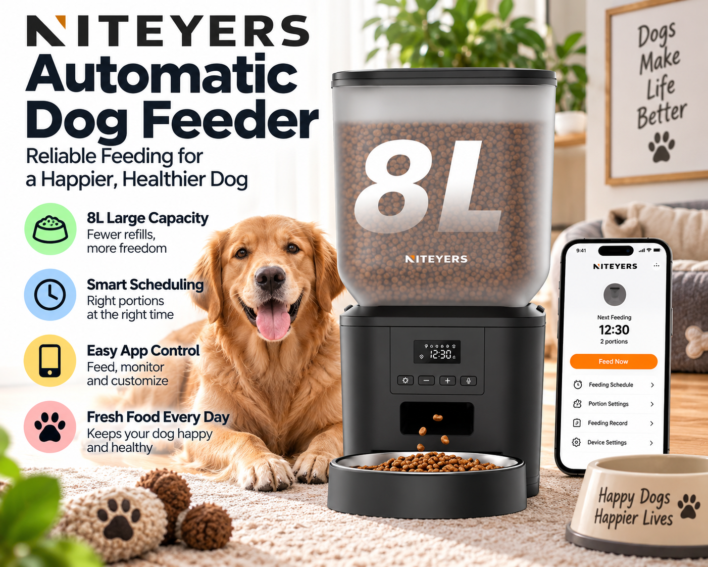 Nityers 8L Automatic Dog Feeder with Large Capacity