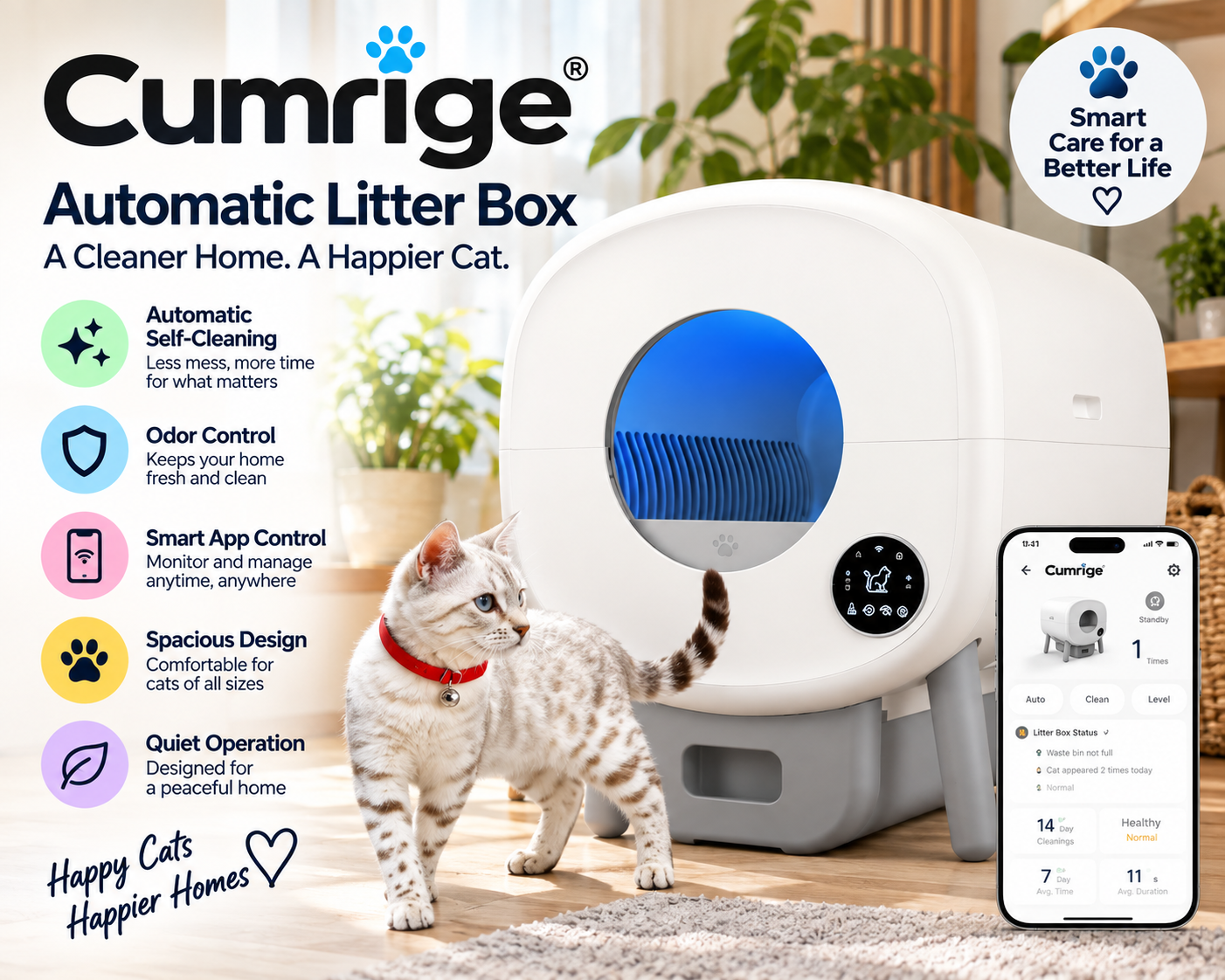 Cumrige automatic self-cleaning litter box for cats