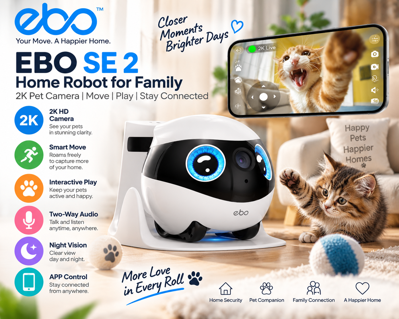 EBO SE 2 mobile 2K pet camera robot with auto recharge