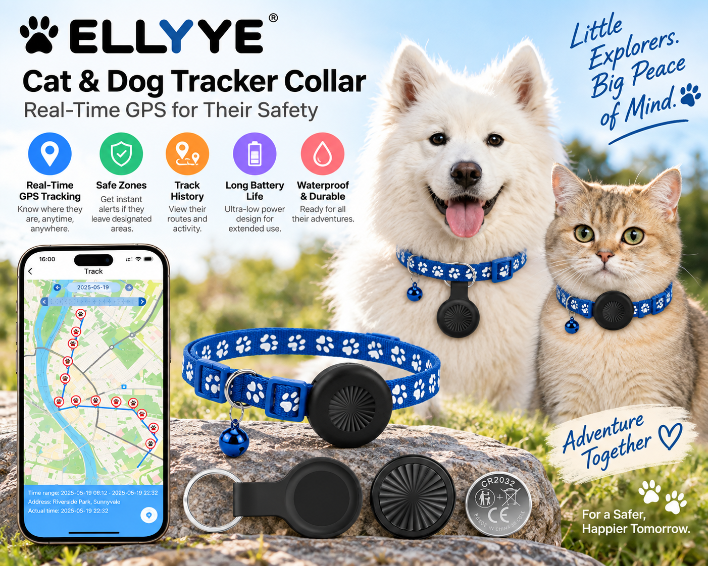 ELLYYE cat and dog pet tracker with no monthly fees