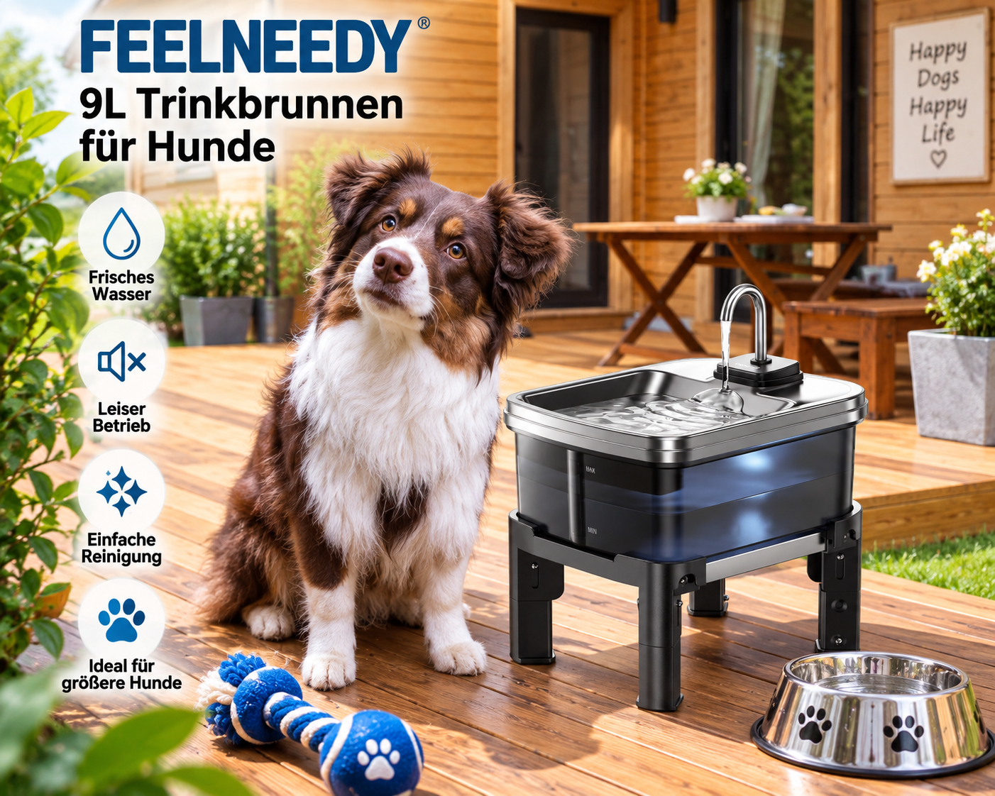 FEELNEEDY 9L Trinkbrunnen für Hunde mit verstellbarem Ständer