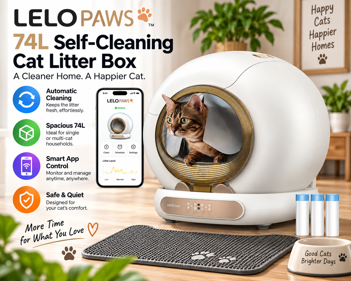 LELO PAWS 74L self-cleaning cat litter box