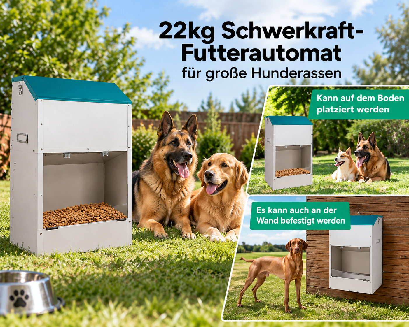 22 kg Schwerkraft-Futterautomat für große Hunde
