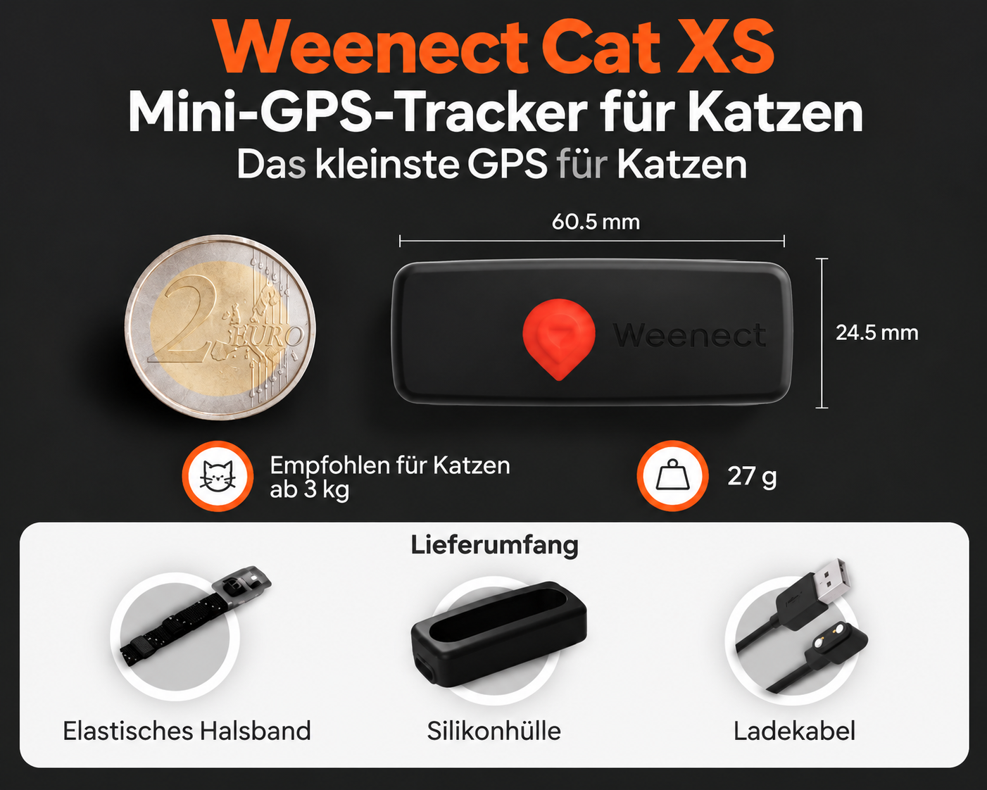 Weenect Cat XS Mini-GPS-Tracker für Katzen mit Halsband