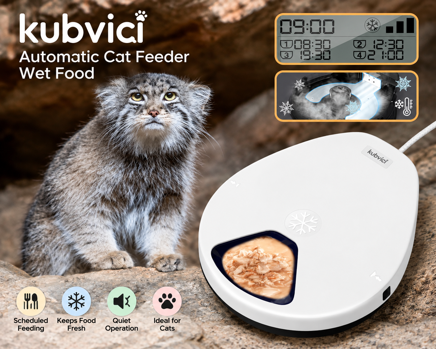 kubvici automatic wet food cat feeder with cooling