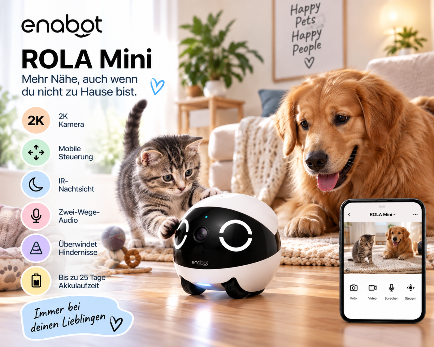 Enabot ROLA Mini mobile Haustierkamera für Katzen und Hunde