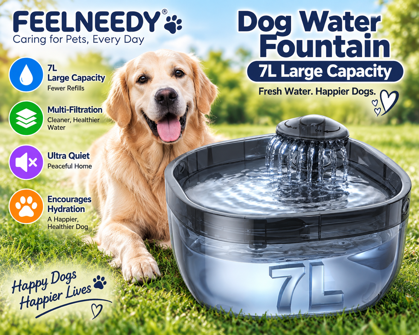 FEELNEEDY 7L dog water fountain with quadruple filtration