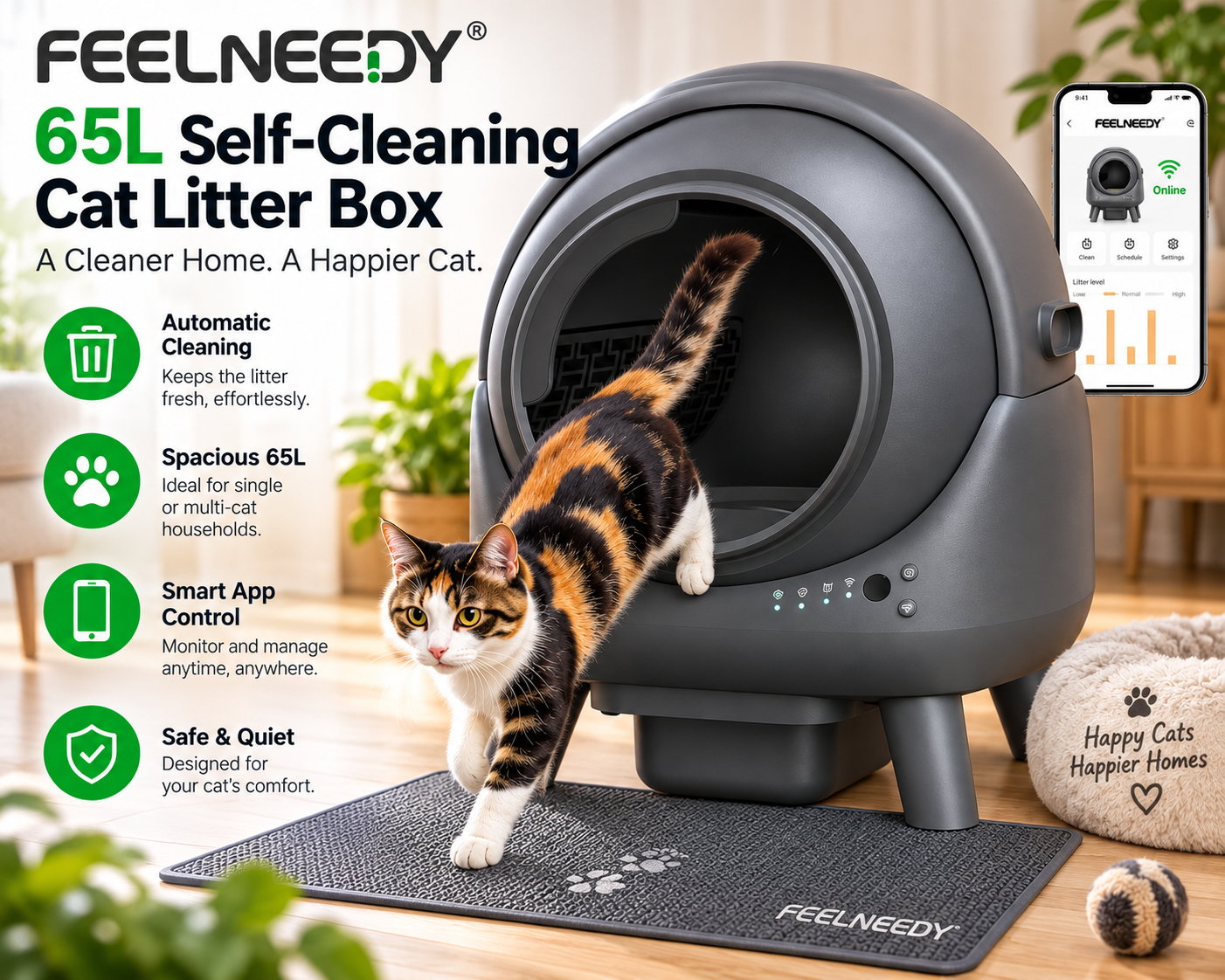 FEELNEEDY 65L self-cleaning cat litter box
