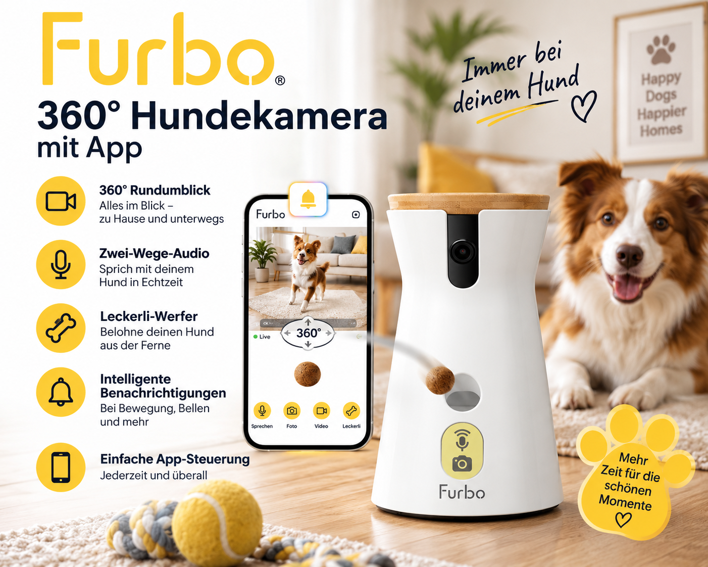 Furbo 360 Grad Hundekamera mit App und Leckerli-Spender