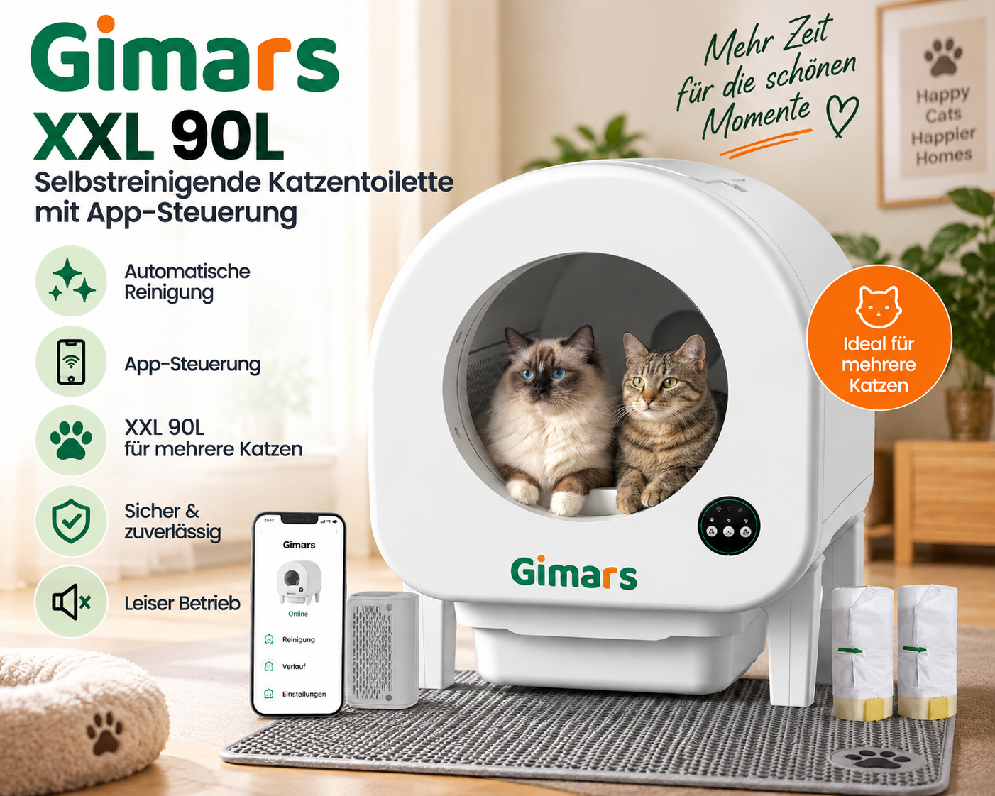 Gimars XXL 90L selbstreinigende Katzentoilette mit App-Steuerung