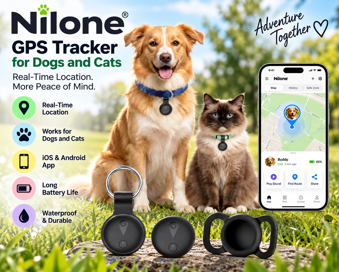 Nilone GPS Tracker for Dogs and Cats with Apple Find My