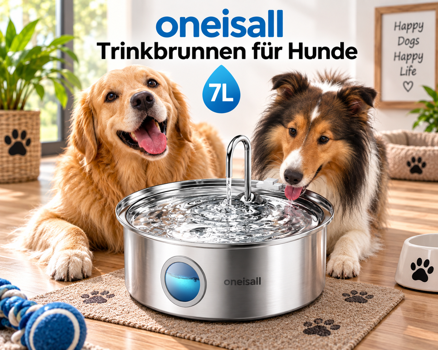 oneisall 7L Trinkbrunnen für Hunde aus Edelstahl