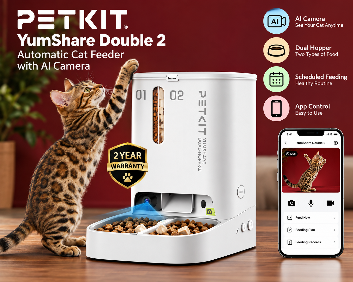 PETKIT YumShare Double 2 automatic cat feeder with AI camera