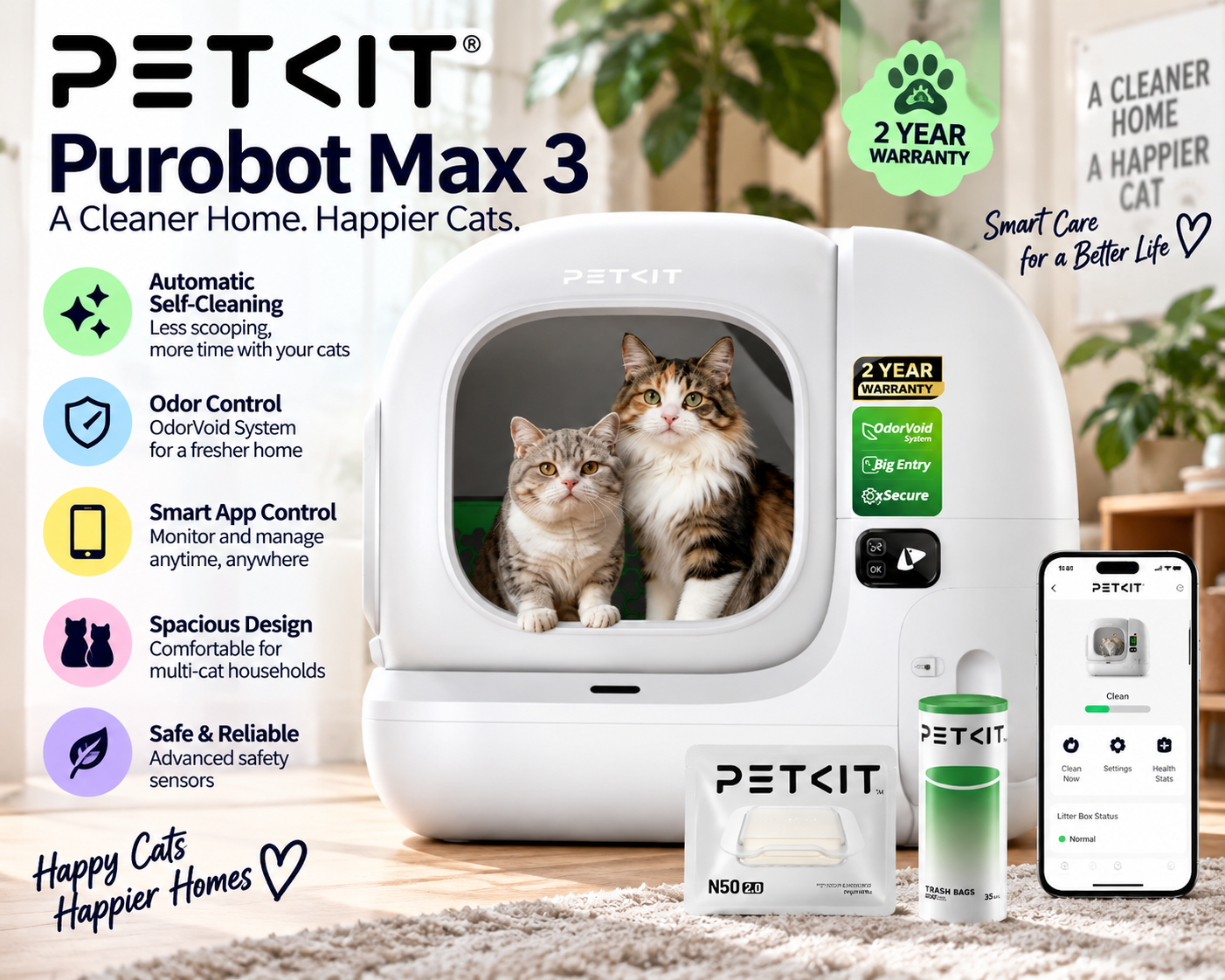 PETKIT Purobot Max 3 self-cleaning litter box for multiple cats