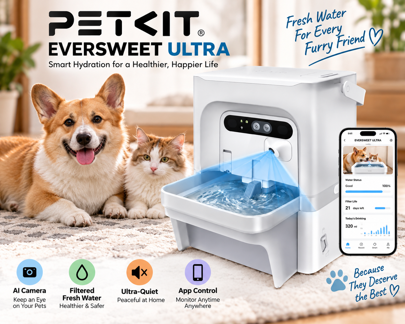 PETKIT EVERSWEET ULTRA smart cat water fountain with AI camera
