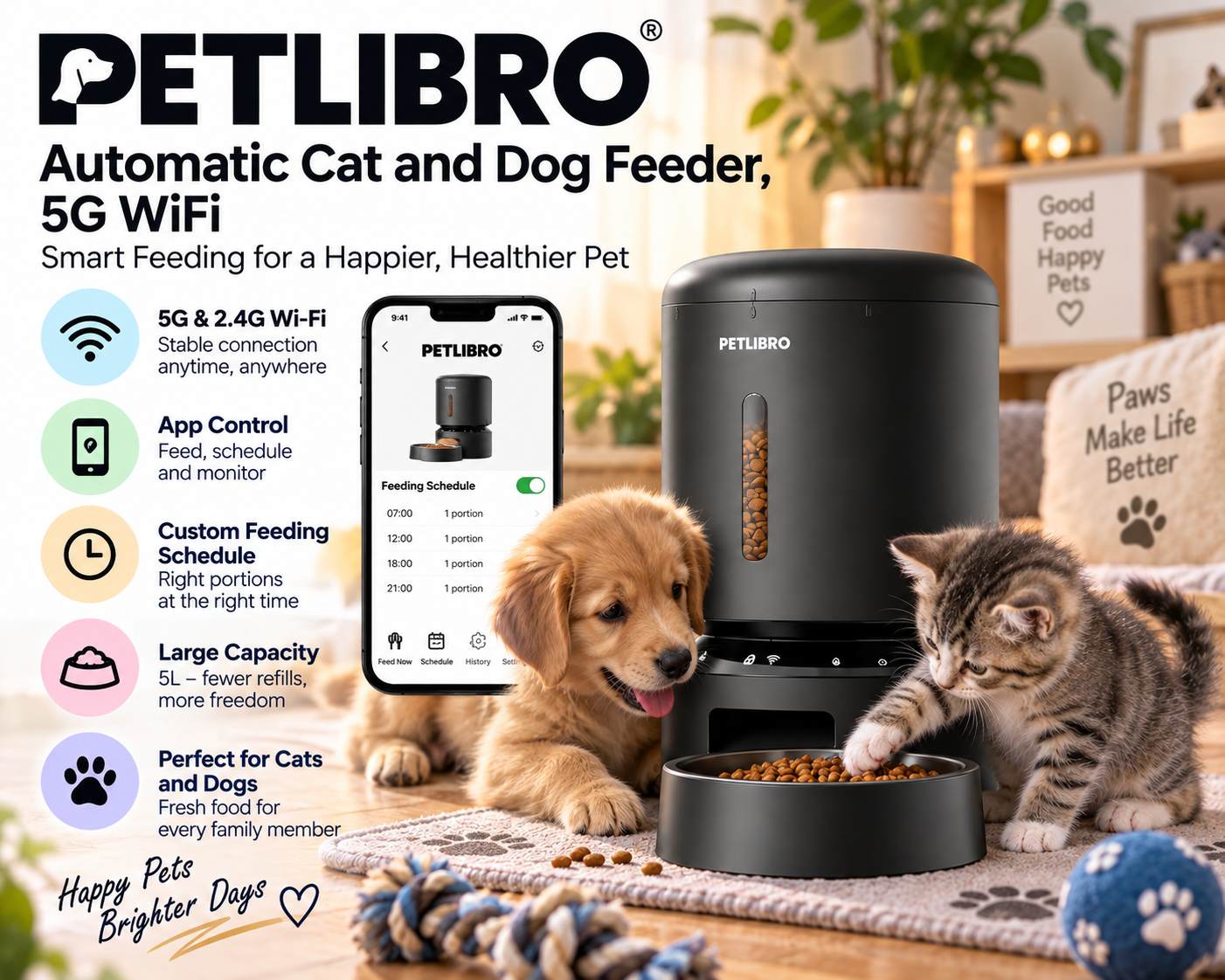PETLIBRO 5L WiFi Automatic Pet Feeder for Cats and Dogs