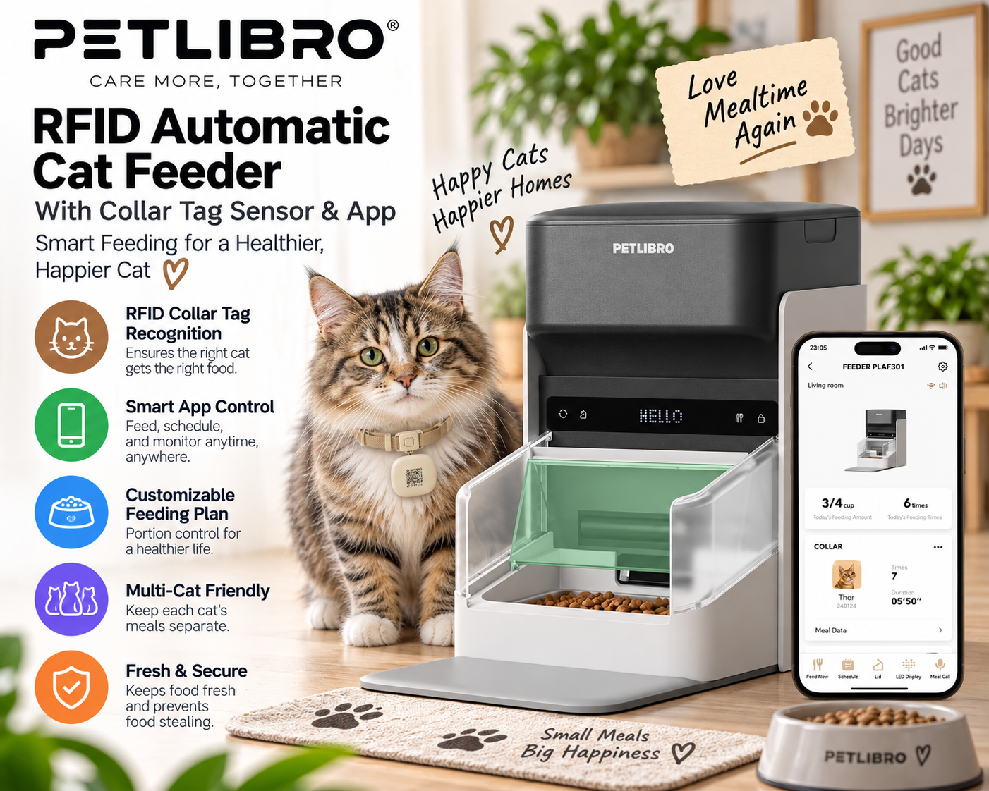 PETLIBRO RFID automatic cat feeder with collar tag sensor and app control