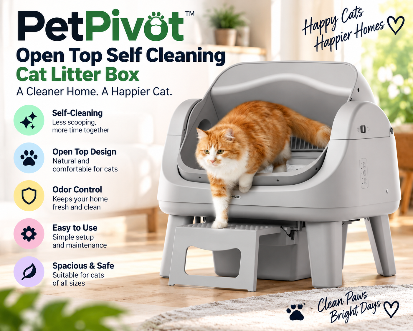PetPivot open top self-cleaning litter box for cats
