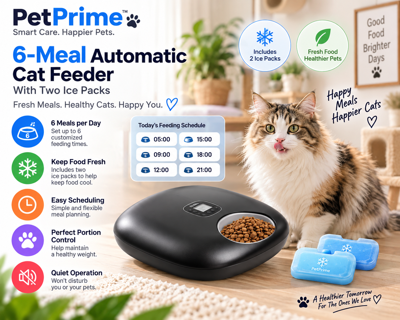 PetPrime 6-meal automatic cat feeder with two ice packs