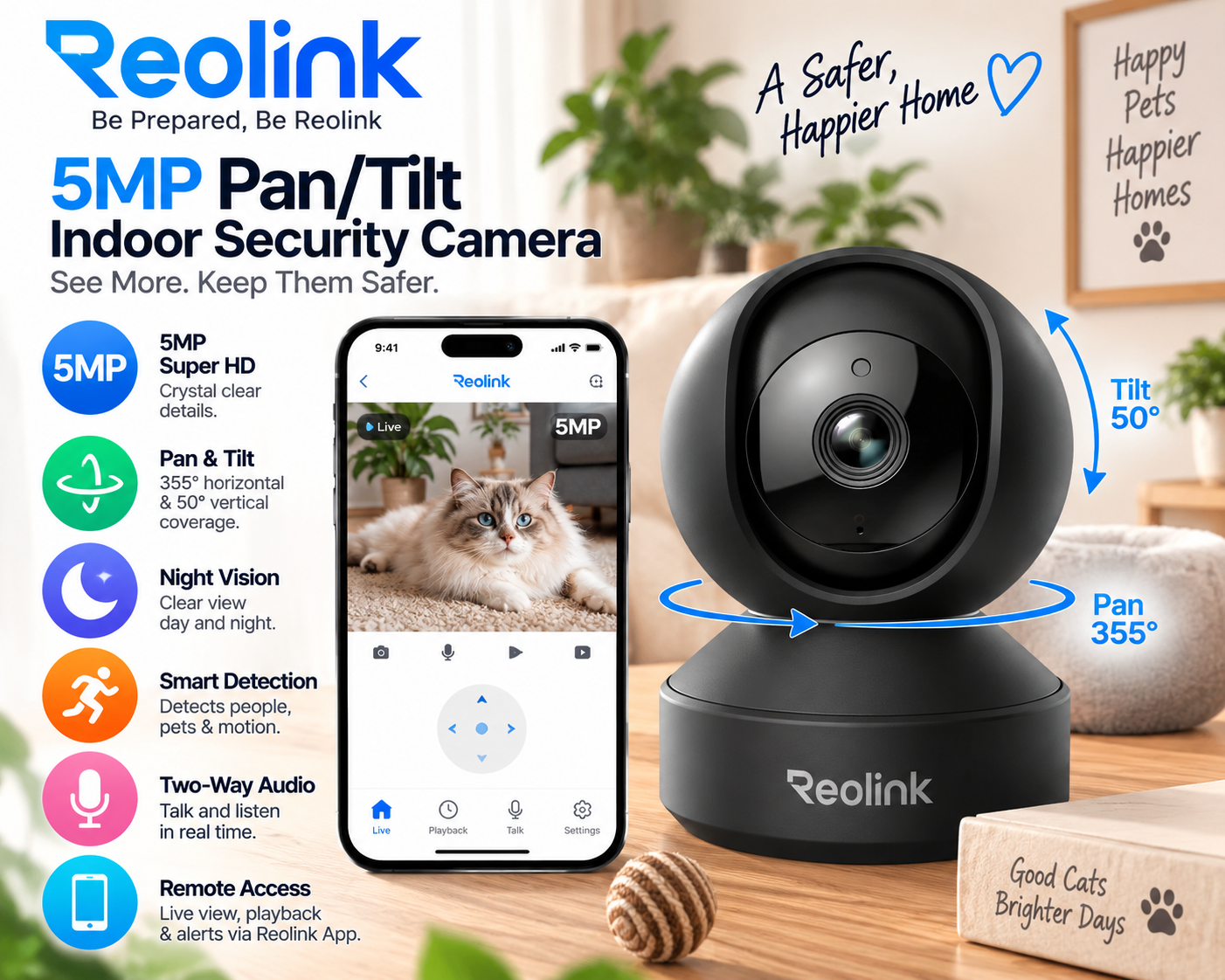 Reolink E1 Pro 5MP pan tilt pet camera with auto tracking