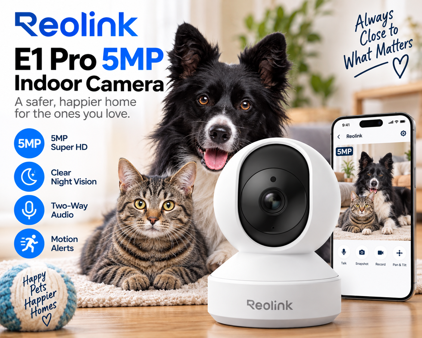 Reolink E1 Pro 5MP indoor pet camera with 360 degree auto tracking