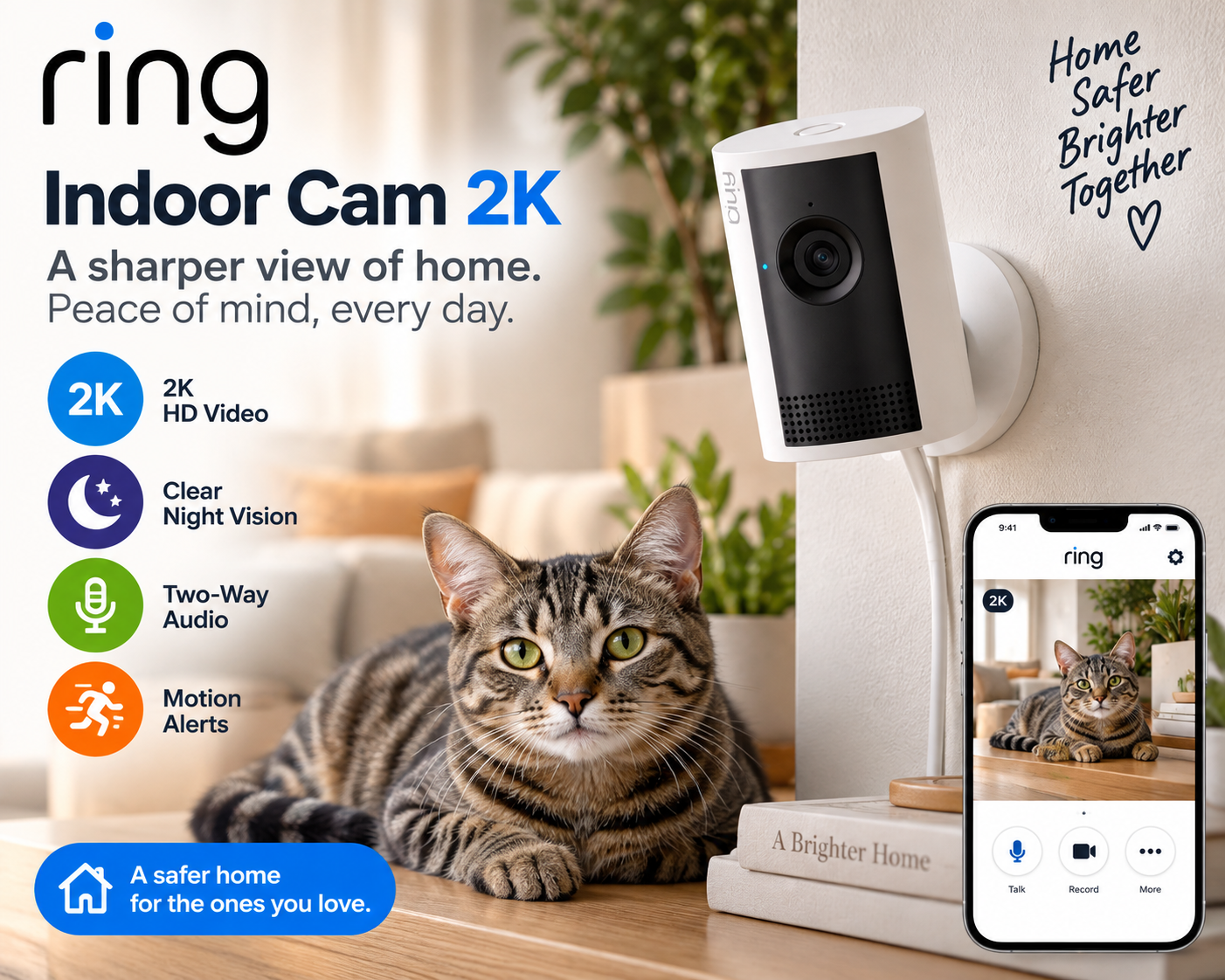 Ring Indoor Cam 2K for pet monitoring with Live View and Two-Way Talk
