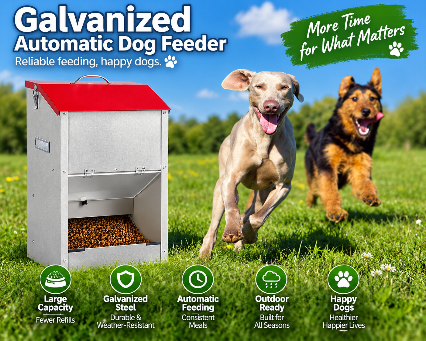 KHEARPSL 25 lb galvanized automatic gravity dog feeder