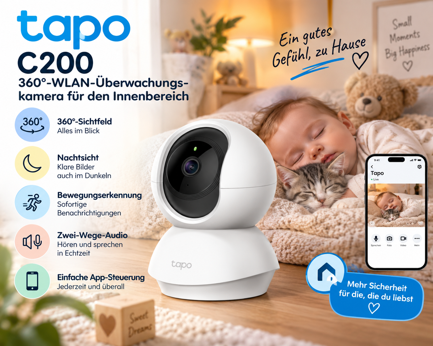 Tapo C200 360 Grad WLAN Haustierkamera mit Nachtsicht
