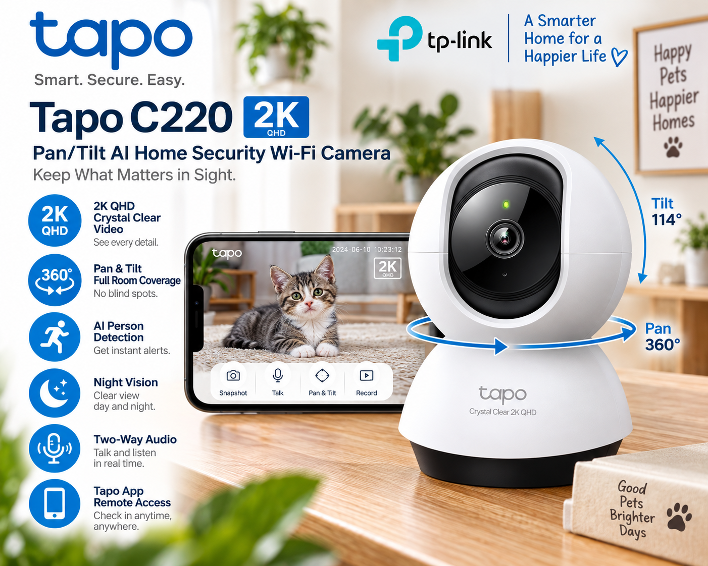 Tapo C220 2K pan tilt pet camera with night vision