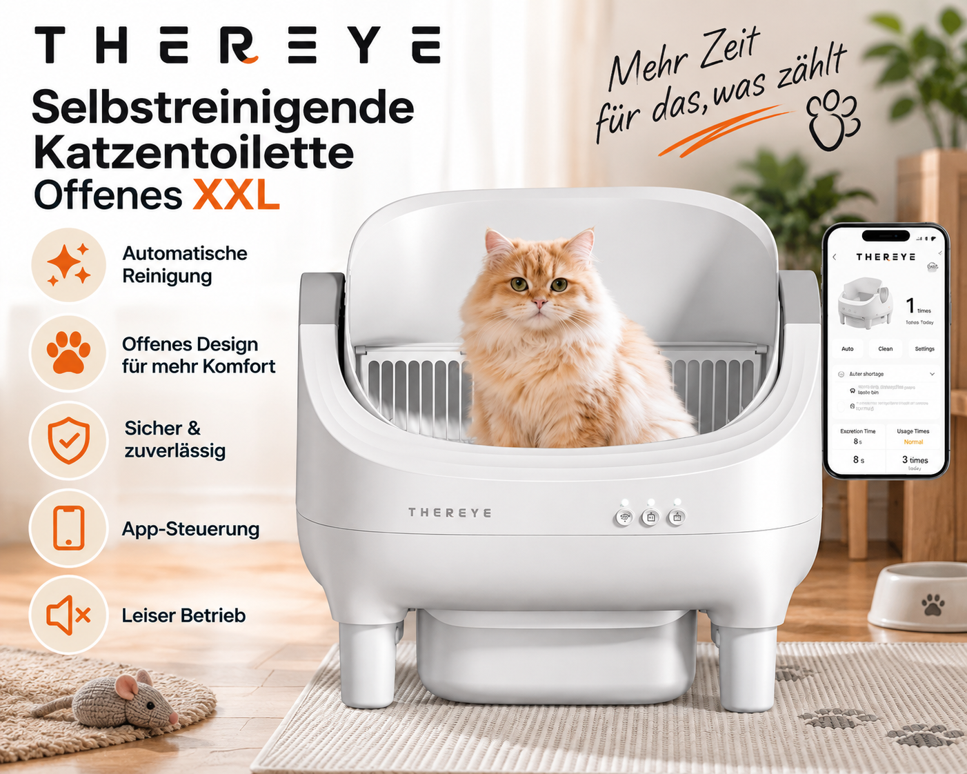 Thereye offene XXL selbstreinigende Katzentoilette mit App-Steuerung