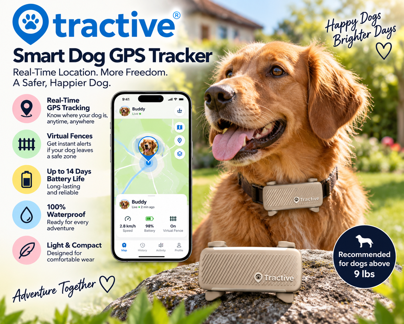 Tractive Smart Dog GPS Tracker with Virtual Fence