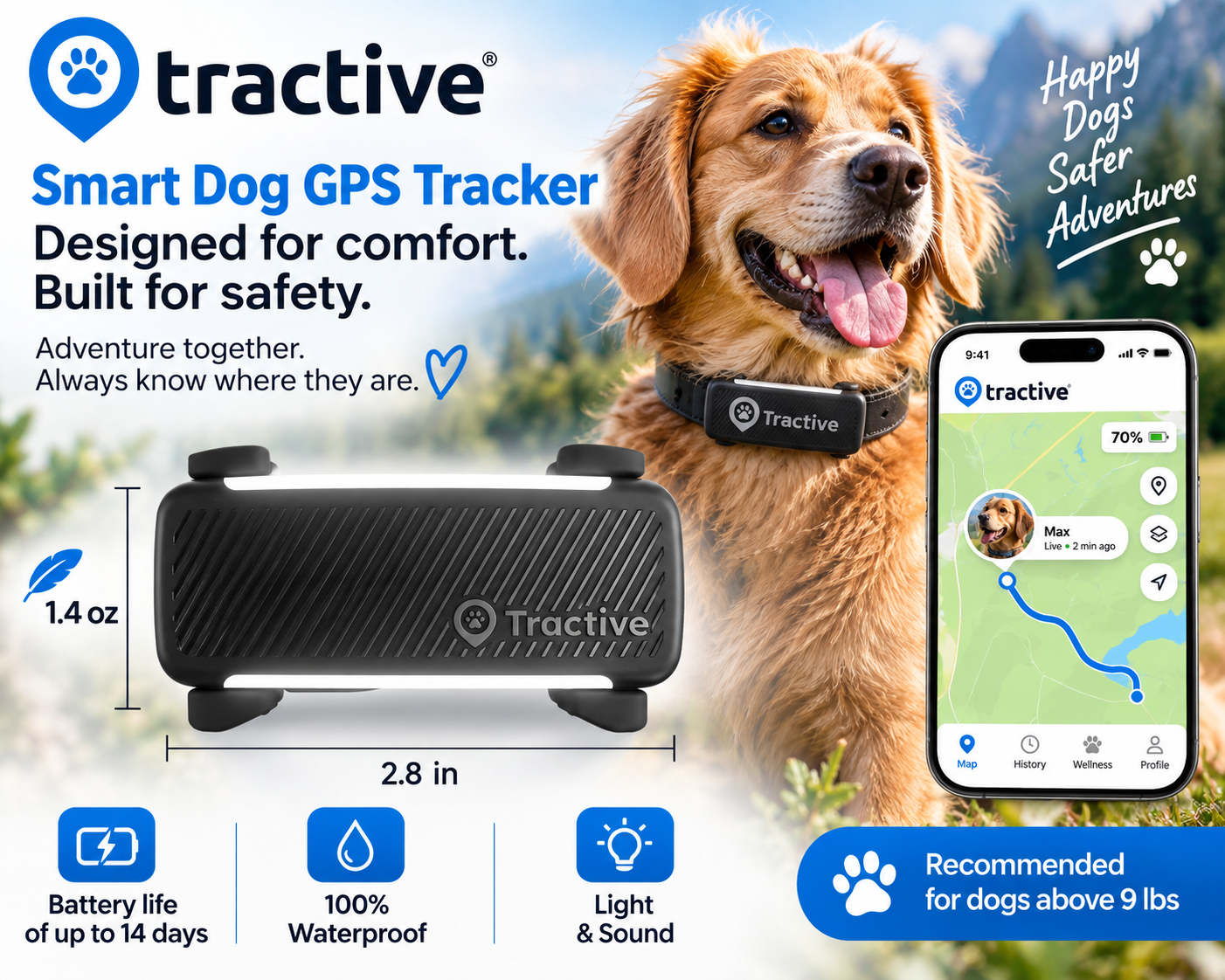 Tractive Smart Dog GPS Tracker with virtual fence and vital signs monitoring