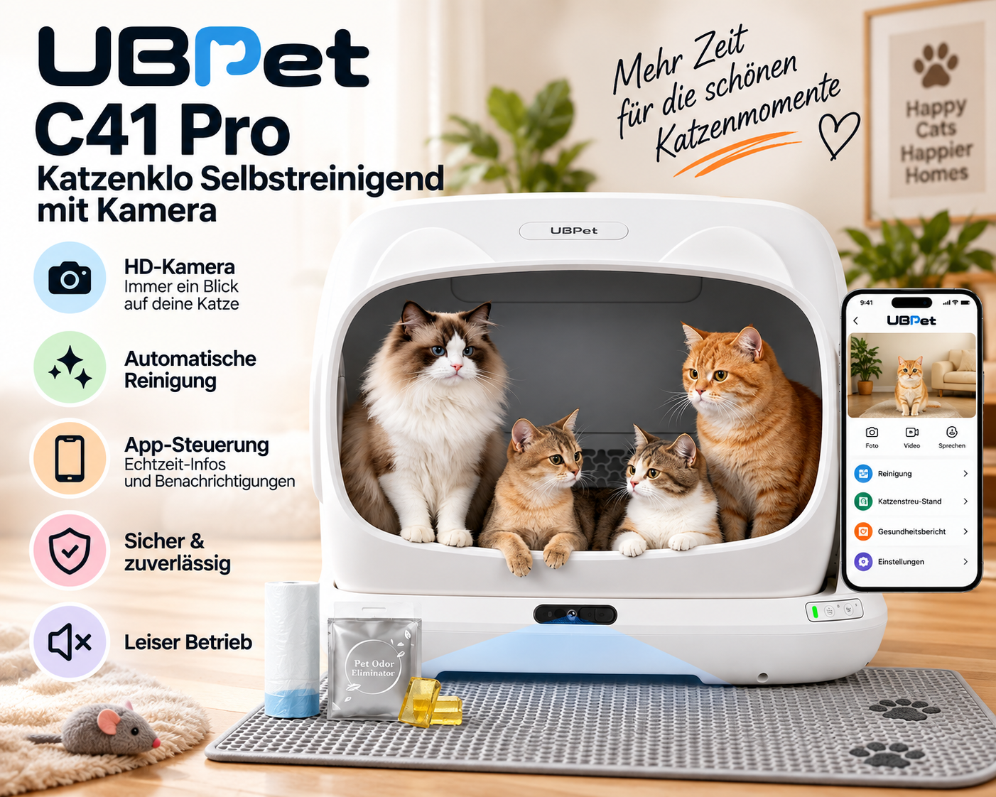 UBPET C41 Pro selbstreinigende Katzentoilette mit Kamera und App-Steuerung